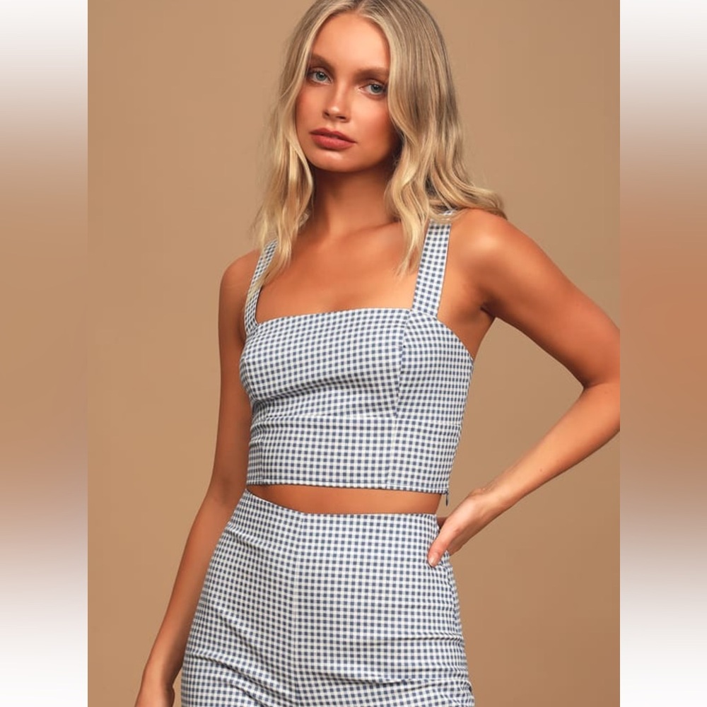 Lulus Follow The Sun Blue Gingham Crop Top - XS